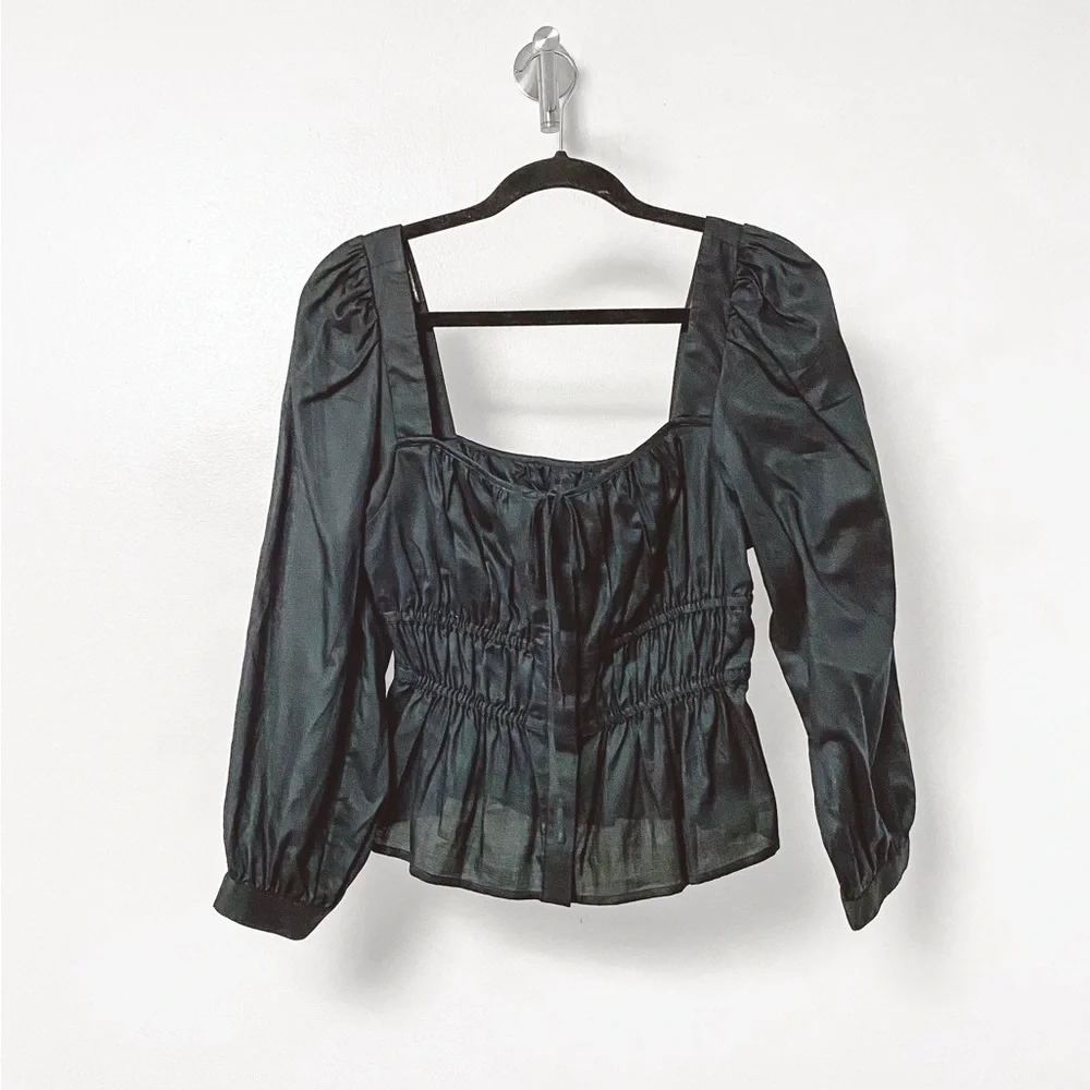 J.Crew Winter Preppy Chic Cinched Waist Top in Herringbone‎ Cotton in Black 6